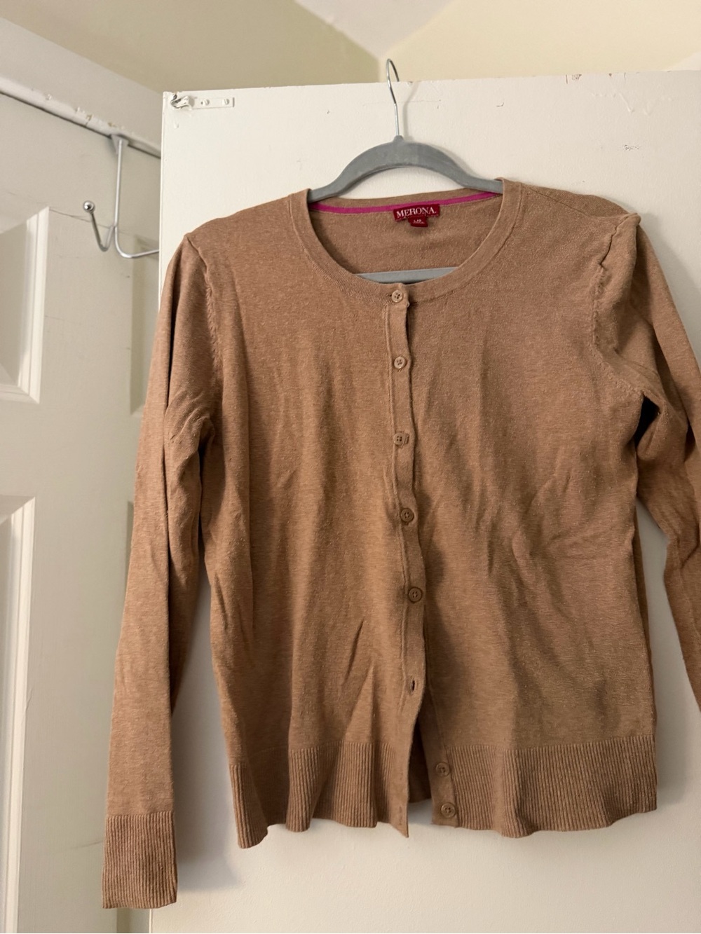 Merona Tan Button-Up Crewneck Cardigan